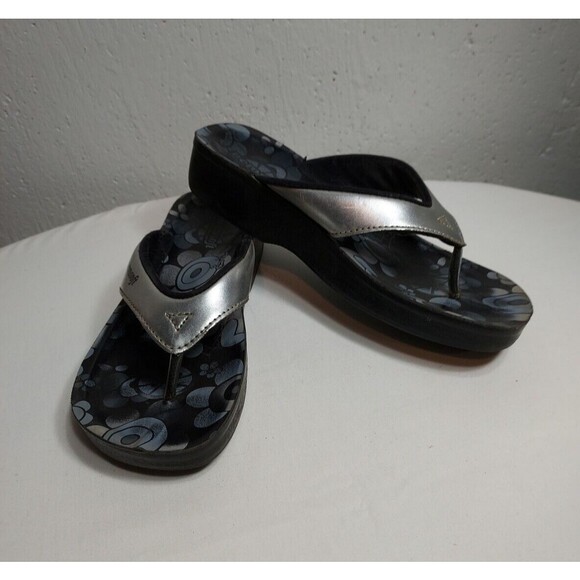 Aerosoft Women's‎ 6.5 Hibiscus Comfortable Arch Support Flip Flops Thong Silver - Picture 1 of 7